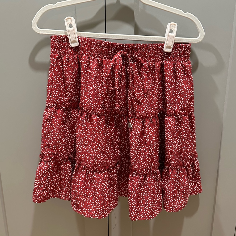 Red Flowy Drawstring Skirt